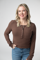 IN STOCK Georgia Long Sleeve Top - Brown-Tops-Dear Me Southern Boutique, located in DeRidder, Louisiana