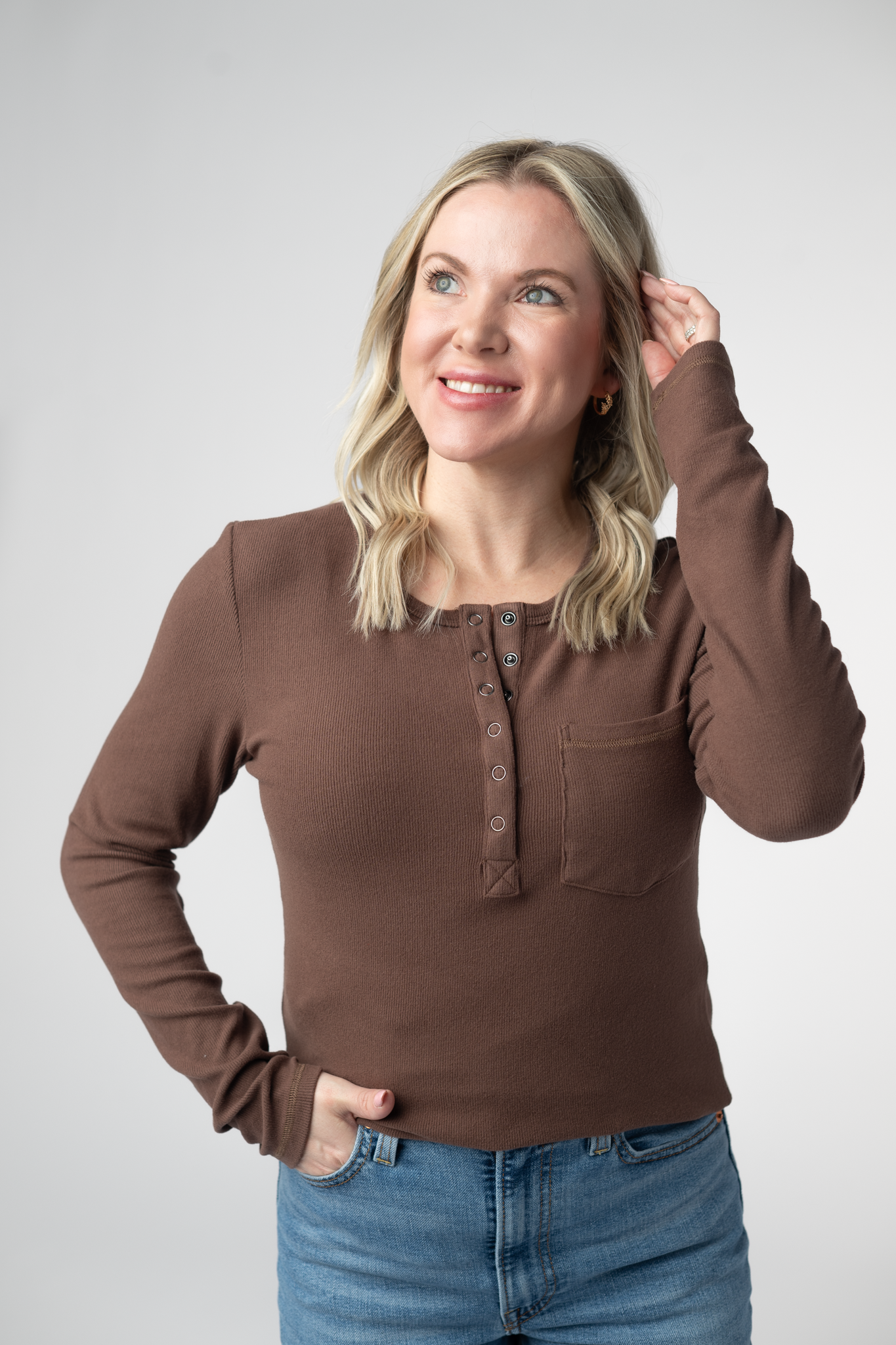IN STOCK Georgia Long Sleeve Top - Brown-Tops-Dear Me Southern Boutique, located in DeRidder, Louisiana