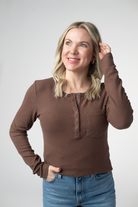 IN STOCK Georgia Long Sleeve Top - Brown-Tops-Dear Me Southern Boutique, located in DeRidder, Louisiana