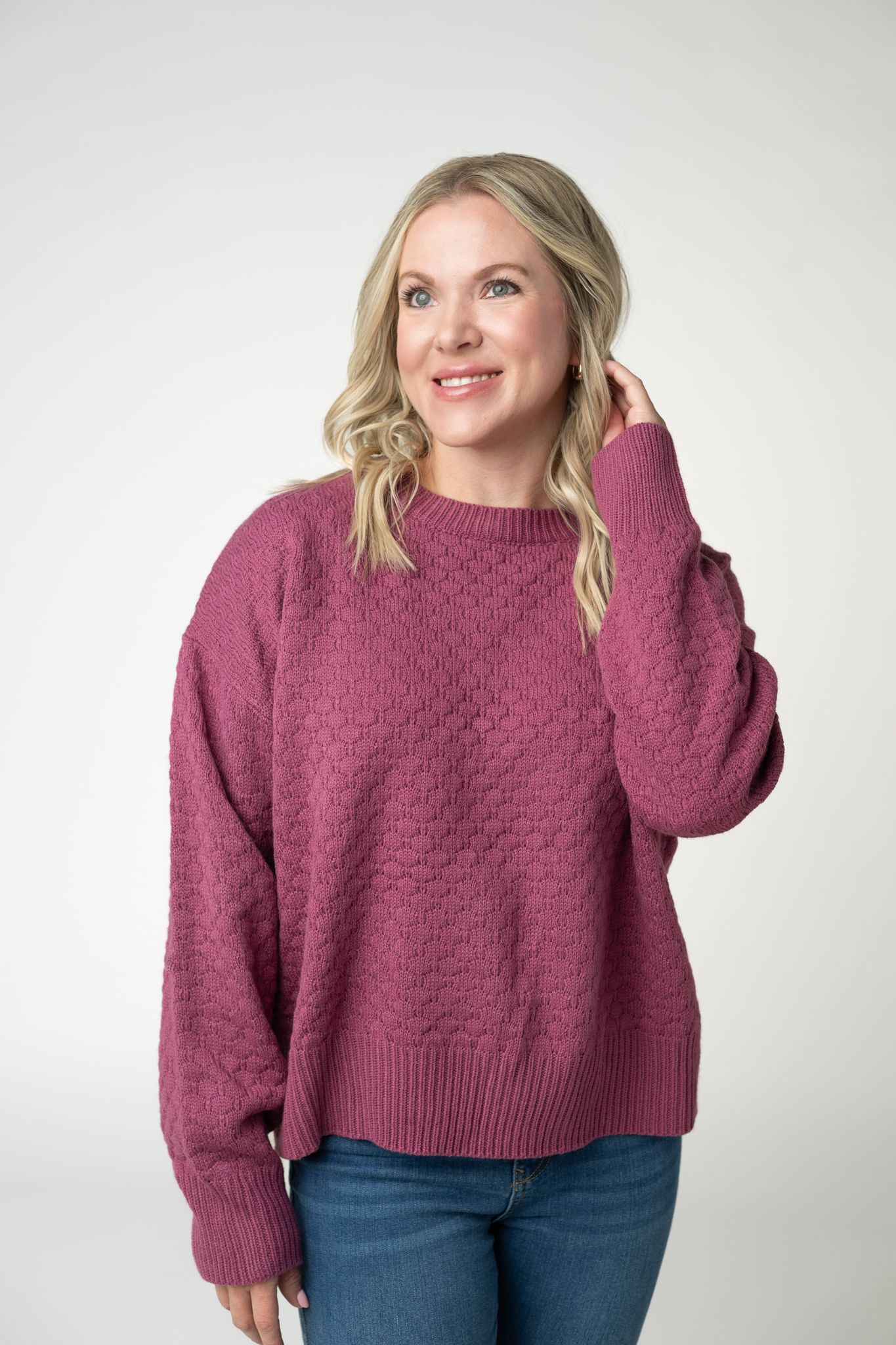IN STOCK Gianna Pullover Sweater - Raspberry-sweater-Dear Me Southern Boutique, located in DeRidder, Louisiana