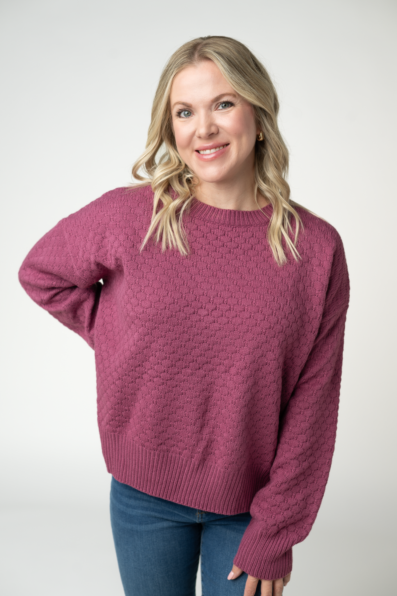 IN STOCK Gianna Pullover Sweater - Raspberry-sweater-Dear Me Southern Boutique, located in DeRidder, Louisiana