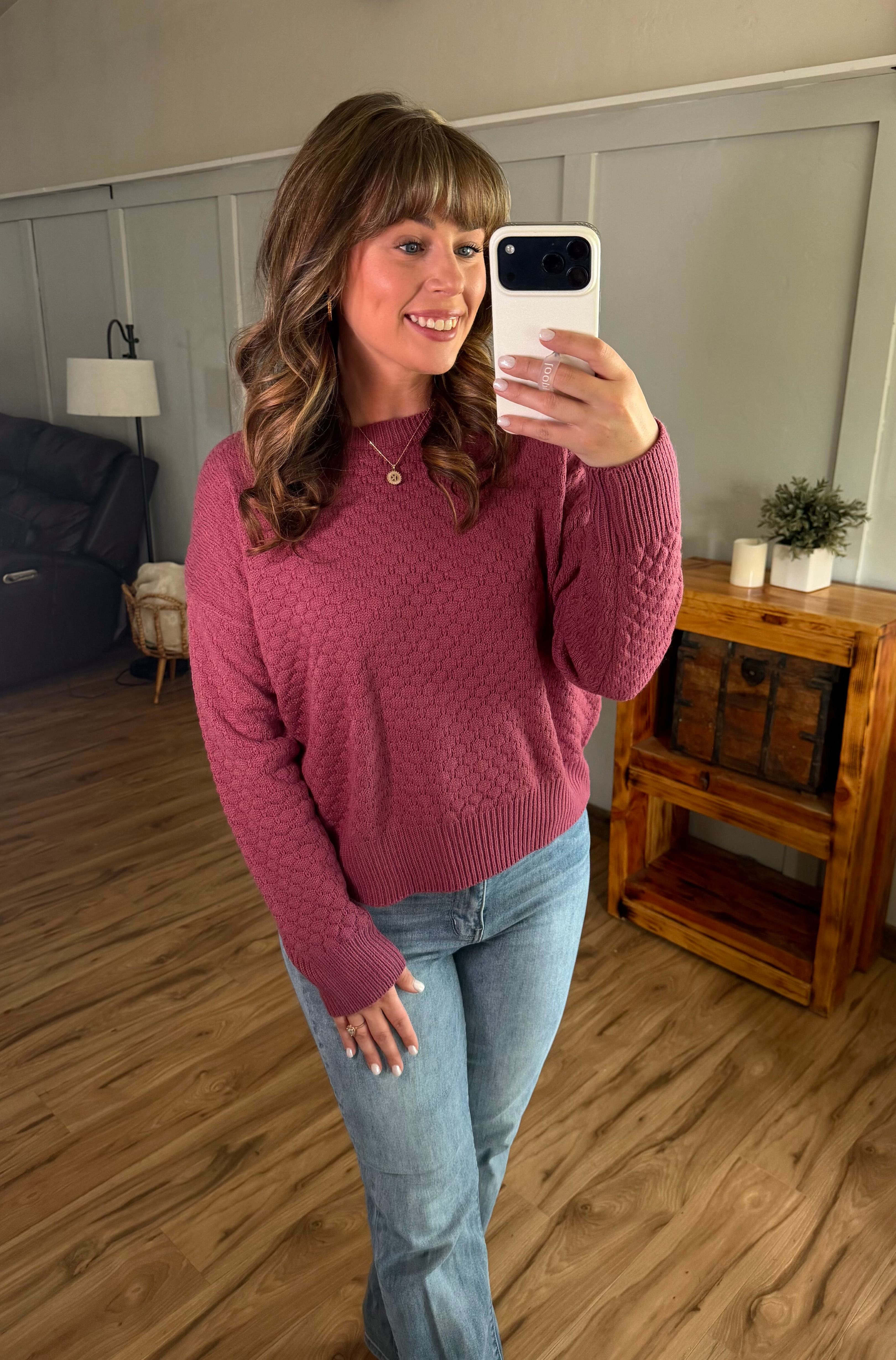 IN STOCK Gianna Pullover Sweater - Raspberry-sweater-Dear Me Southern Boutique, located in DeRidder, Louisiana