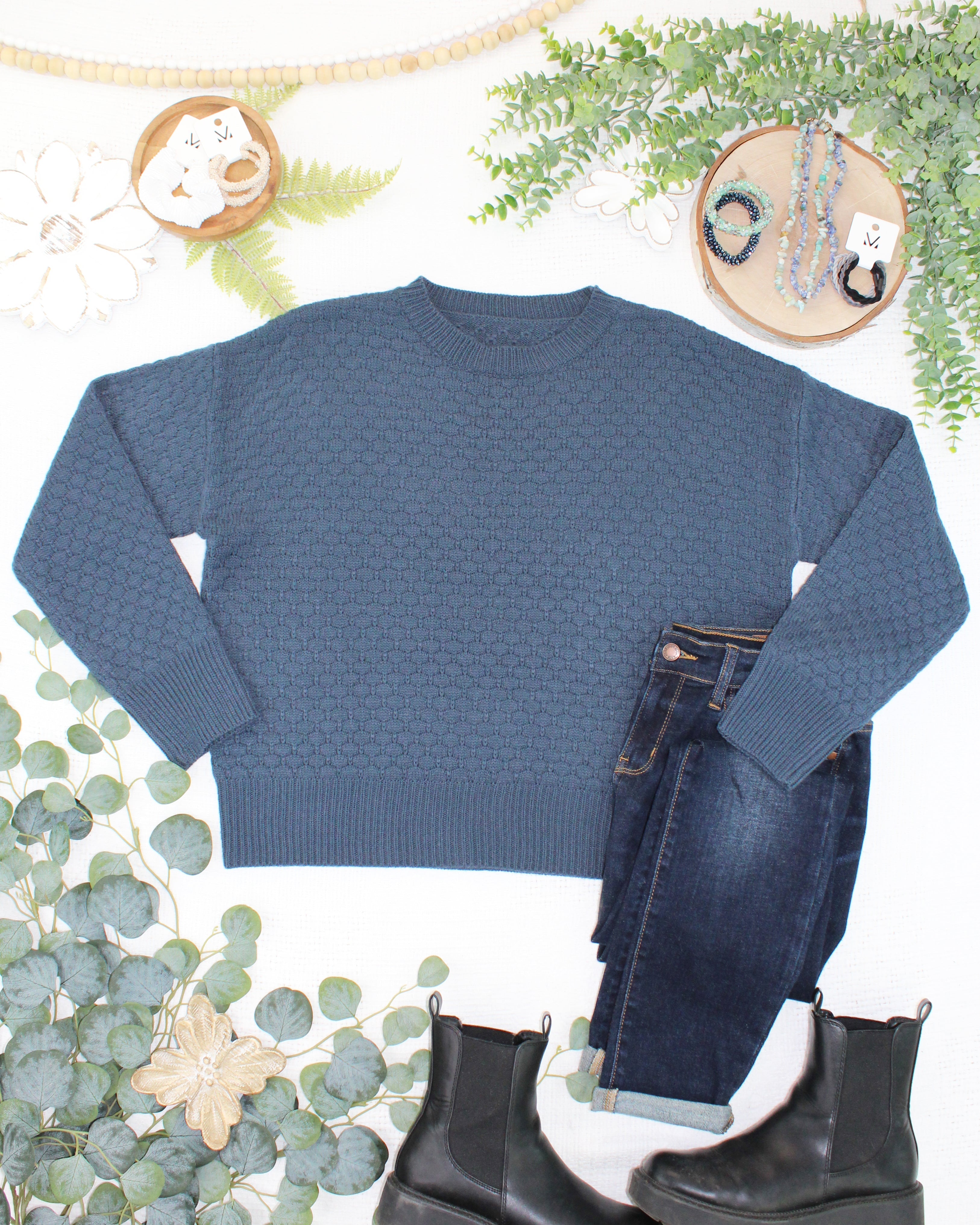 IN STOCK Gianna Pullover Sweater - Teal-sweater-Dear Me Southern Boutique, located in DeRidder, Louisiana