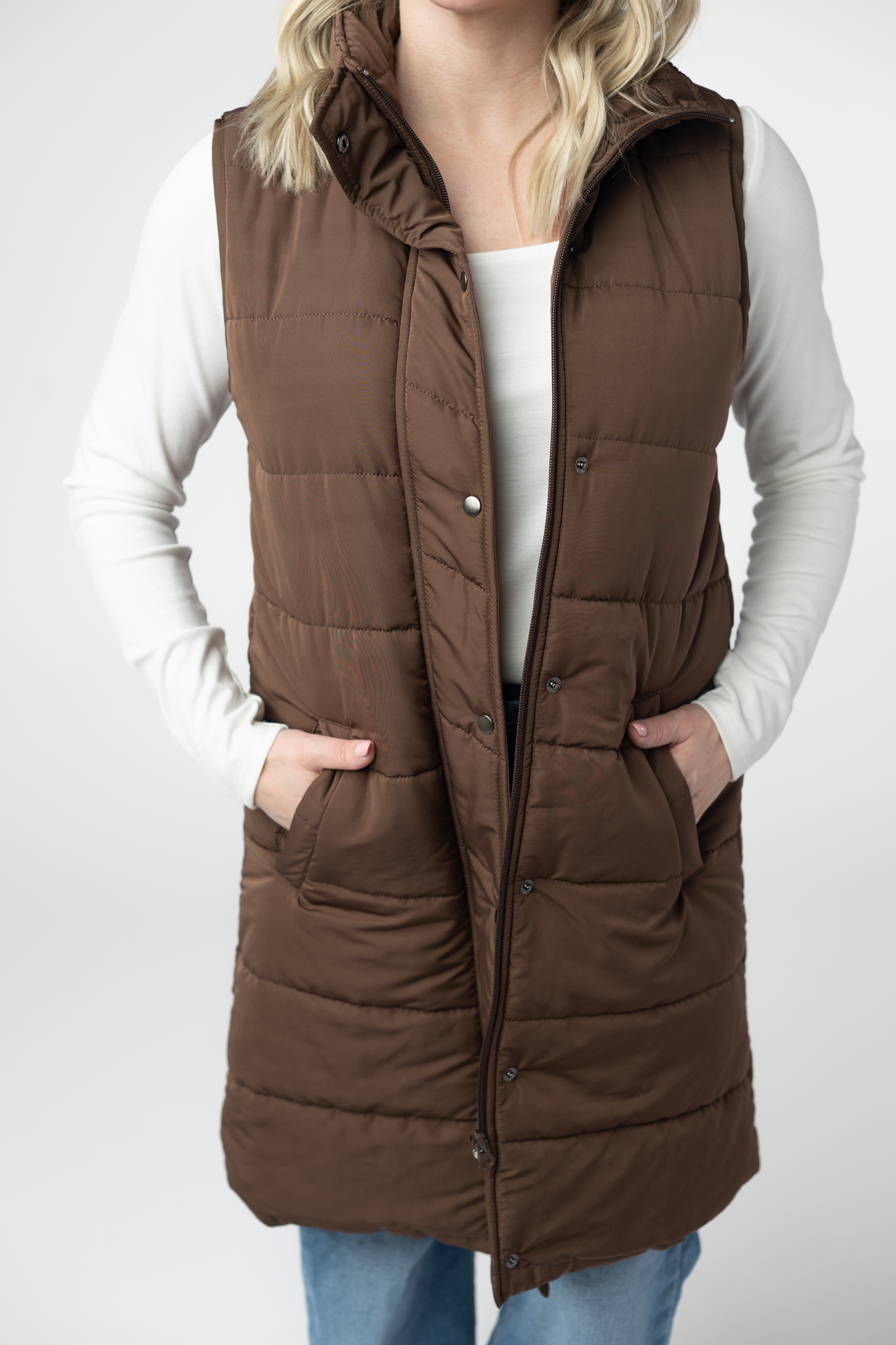 IN STOCK Harlow Long Vest - Brown-clothing-Dear Me Southern Boutique, located in DeRidder, Louisiana