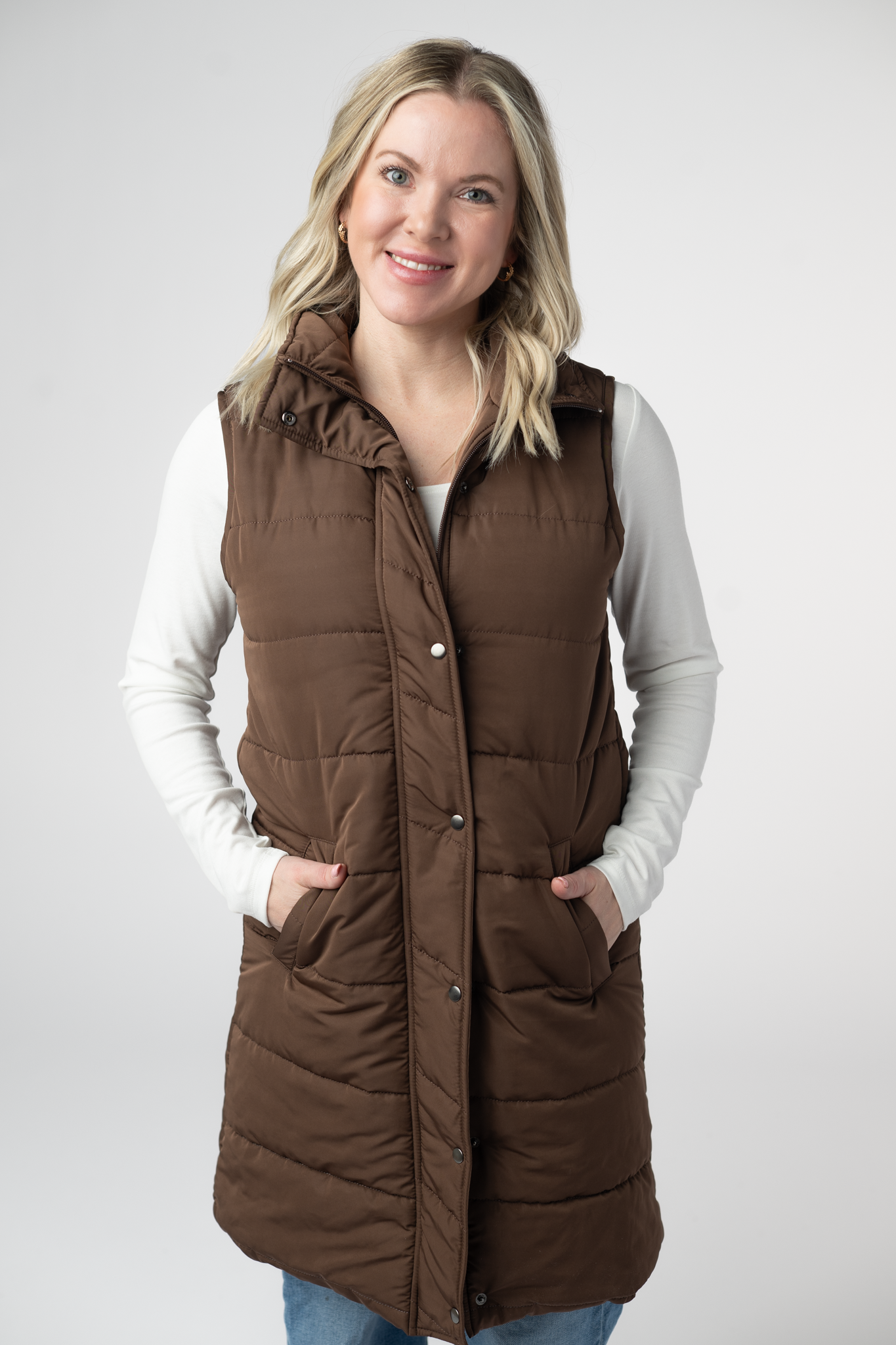 IN STOCK Harlow Long Vest - Brown-clothing-Dear Me Southern Boutique, located in DeRidder, Louisiana
