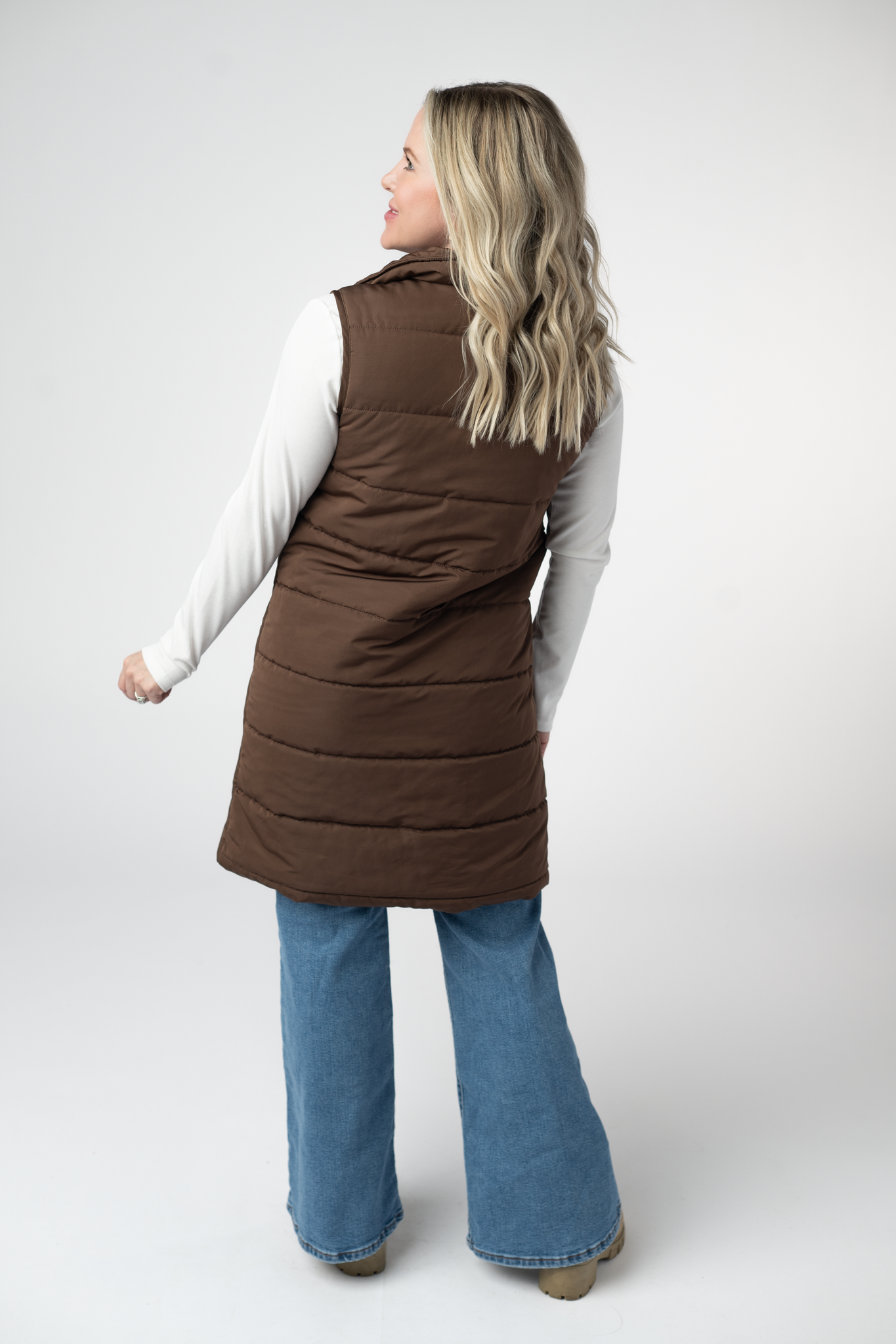 IN STOCK Harlow Long Vest - Brown-clothing-Dear Me Southern Boutique, located in DeRidder, Louisiana