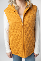 IN STOCK Heather Geometric Hooded Vest - Mustard-Vest-Dear Me Southern Boutique, located in DeRidder, Louisiana