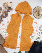 IN STOCK Heather Geometric Hooded Vest - Mustard-Vest-Dear Me Southern Boutique, located in DeRidder, Louisiana