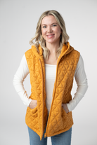 IN STOCK Heather Geometric Hooded Vest - Mustard-Vest-Dear Me Southern Boutique, located in DeRidder, Louisiana