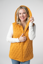 IN STOCK Heather Geometric Hooded Vest - Mustard-Vest-Dear Me Southern Boutique, located in DeRidder, Louisiana