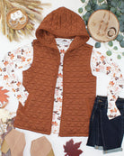 IN STOCK Heather Geometric Hooded Vest - Rust-Vest-Dear Me Southern Boutique, located in DeRidder, Louisiana