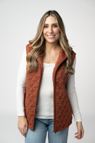 IN STOCK Heather Geometric Hooded Vest - Rust-Vest-Dear Me Southern Boutique, located in DeRidder, Louisiana