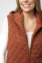 IN STOCK Heather Geometric Hooded Vest - Rust-Vest-Dear Me Southern Boutique, located in DeRidder, Louisiana