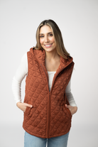 IN STOCK Heather Geometric Hooded Vest - Rust-Vest-Dear Me Southern Boutique, located in DeRidder, Louisiana