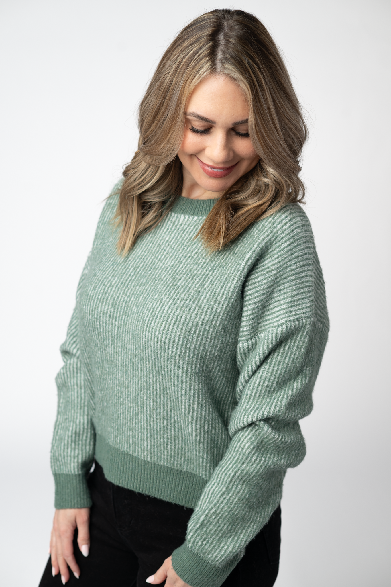 IN STOCK Josie Cozy Crew Sweater - Sage-sweater-Dear Me Southern Boutique, located in DeRidder, Louisiana