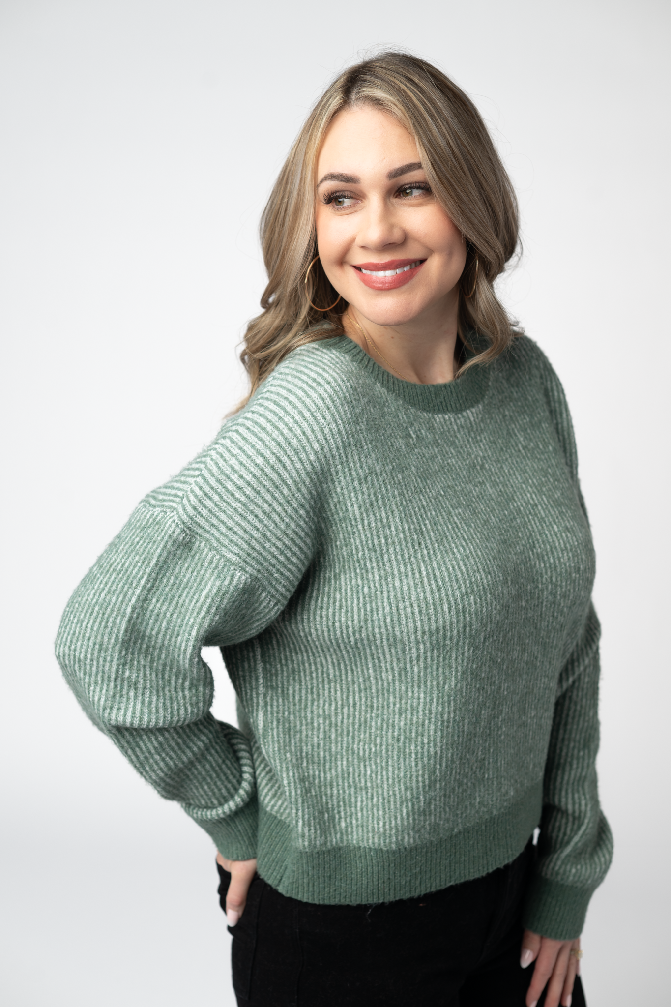 IN STOCK Josie Cozy Crew Sweater - Sage-sweater-Dear Me Southern Boutique, located in DeRidder, Louisiana
