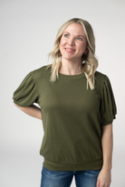 IN STOCK Katie Cozy Top - Olive-Tops-Dear Me Southern Boutique, located in DeRidder, Louisiana
