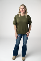IN STOCK Katie Cozy Top - Olive-Tops-Dear Me Southern Boutique, located in DeRidder, Louisiana