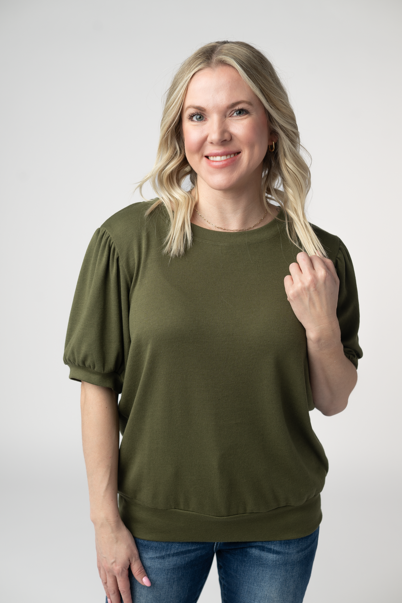 IN STOCK Katie Cozy Top - Olive-Tops-Dear Me Southern Boutique, located in DeRidder, Louisiana