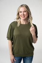 IN STOCK Katie Cozy Top - Olive-Tops-Dear Me Southern Boutique, located in DeRidder, Louisiana