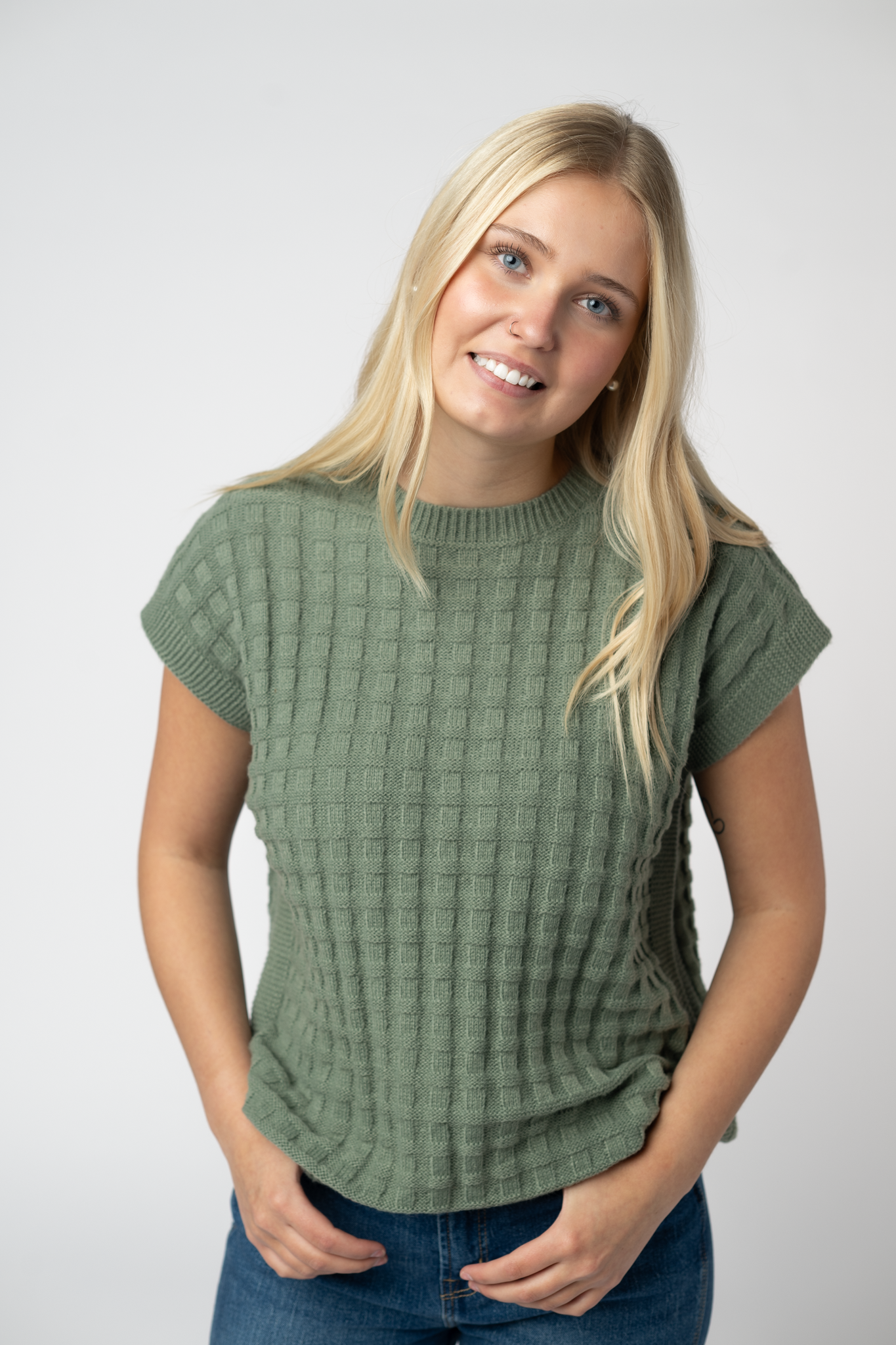 IN STOCK Kelly Knitted Top - Sage-Tops-Dear Me Southern Boutique, located in DeRidder, Louisiana