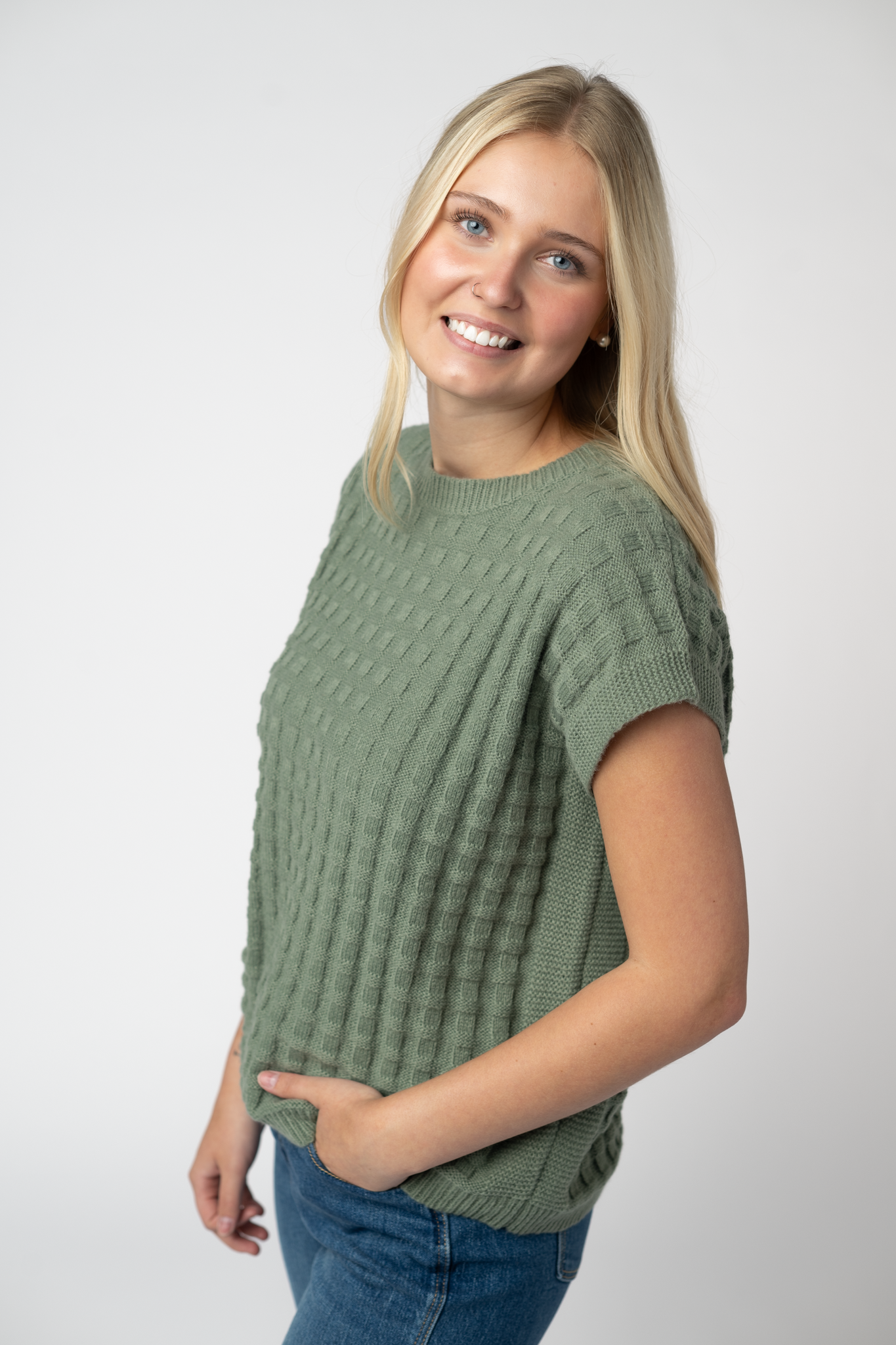 IN STOCK Kelly Knitted Top - Sage-Tops-Dear Me Southern Boutique, located in DeRidder, Louisiana