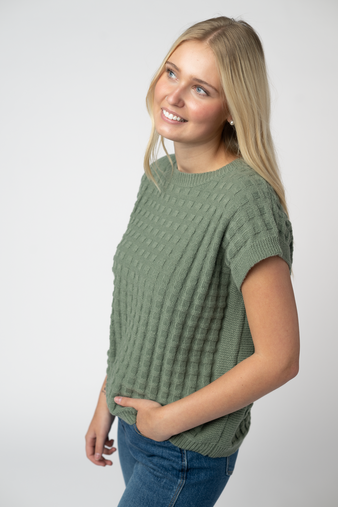 IN STOCK Kelly Knitted Top - Sage-Tops-Dear Me Southern Boutique, located in DeRidder, Louisiana
