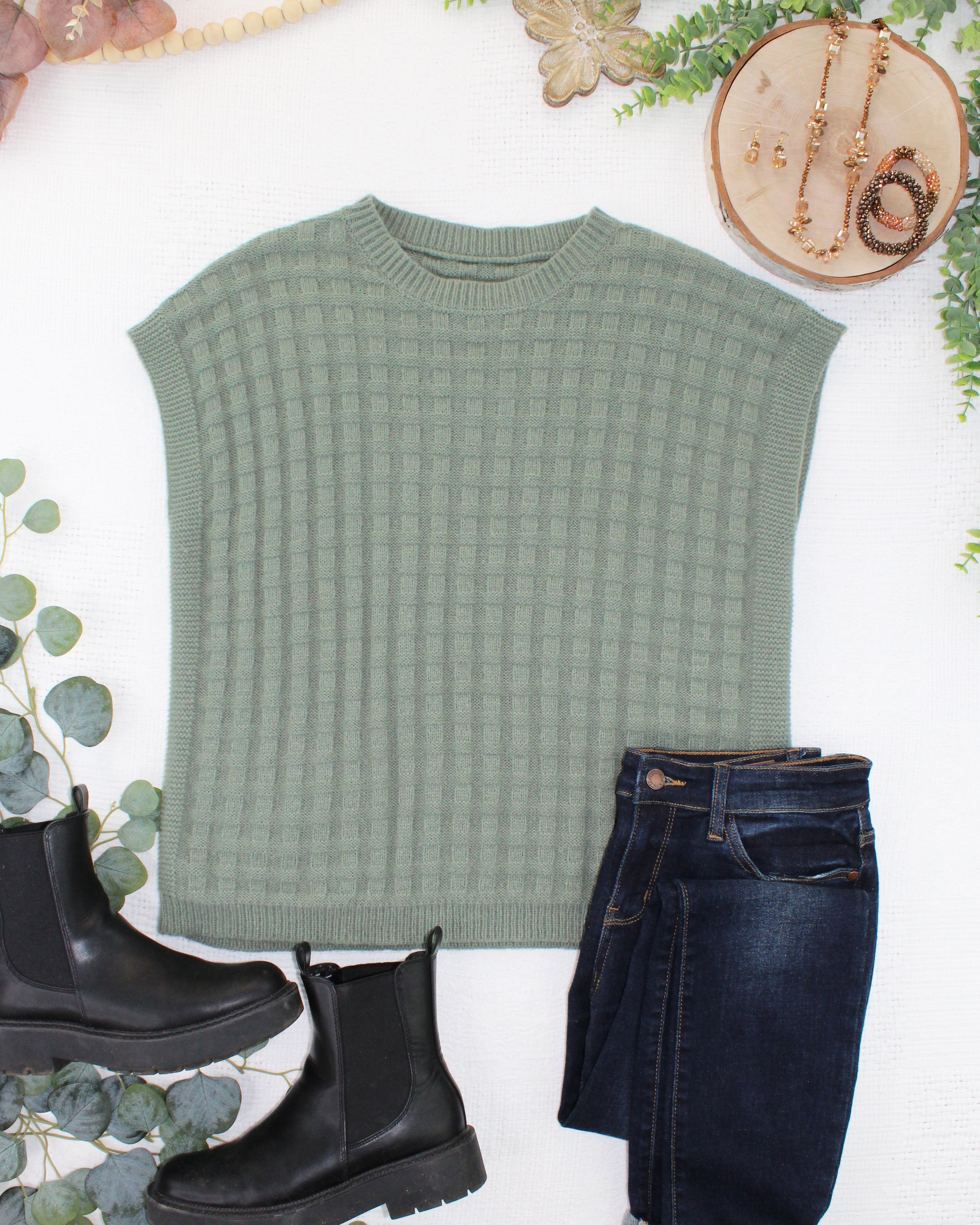 IN STOCK Kelly Knitted Top - Sage-Tops-Dear Me Southern Boutique, located in DeRidder, Louisiana