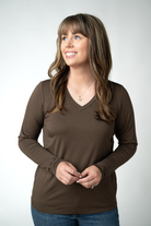 IN STOCK Larissa Long Sleeve - Brown-Tops-Dear Me Southern Boutique, located in DeRidder, Louisiana