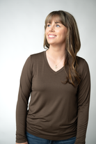 IN STOCK Larissa Long Sleeve - Brown-Tops-Dear Me Southern Boutique, located in DeRidder, Louisiana