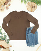 IN STOCK Larissa Long Sleeve - Brown-Tops-Dear Me Southern Boutique, located in DeRidder, Louisiana