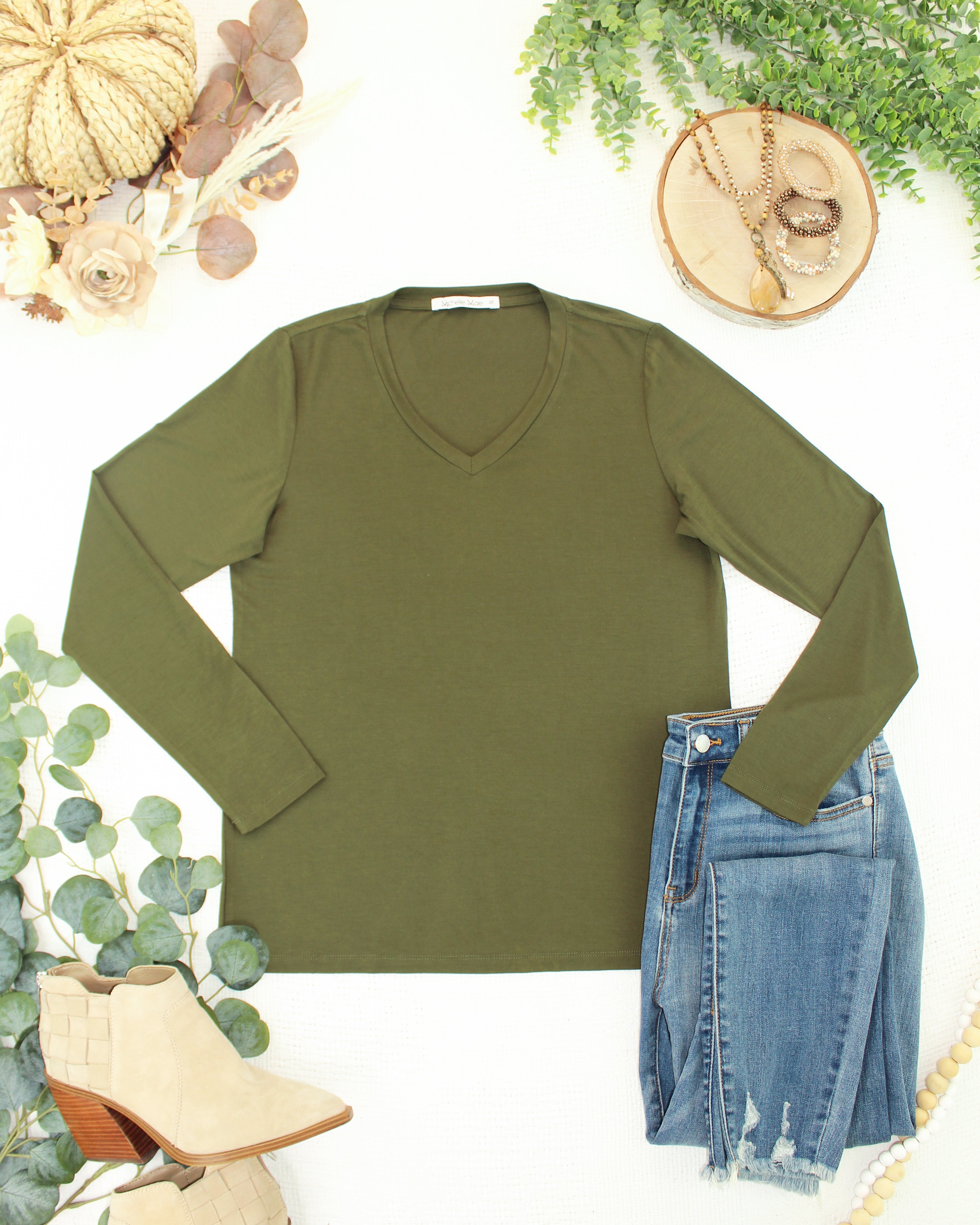 IN STOCK Larissa Long Sleeve - Dark Olive-Tops-Dear Me Southern Boutique, located in DeRidder, Louisiana