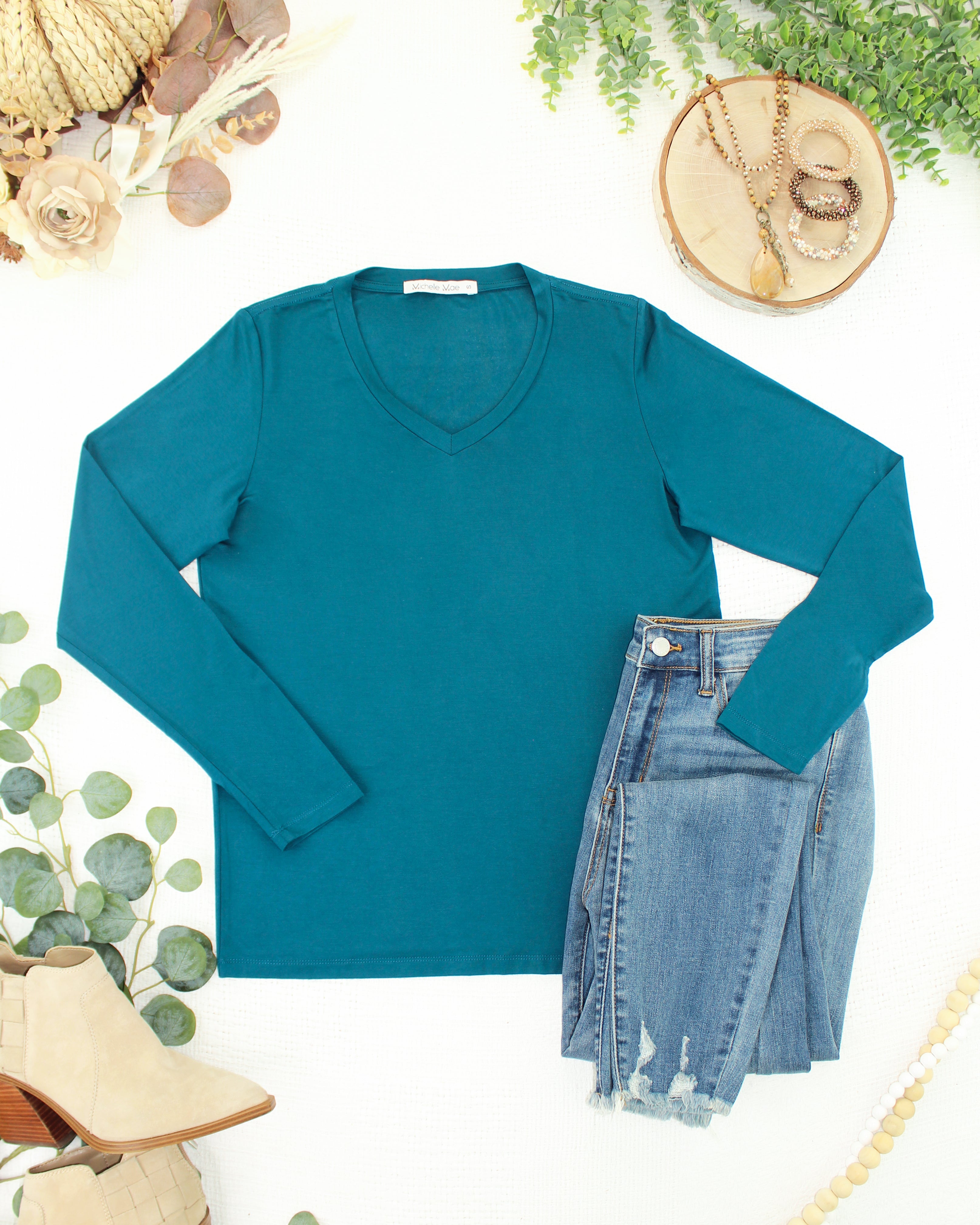 IN STOCK Larissa Long Sleeve - Teal-Tops-Dear Me Southern Boutique, located in DeRidder, Louisiana