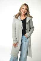 IN STOCK Lillian Long Hooded Cardigan - Grey-Cardigan-Dear Me Southern Boutique, located in DeRidder, Louisiana