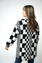 IN STOCK Long Checkered Pocket Cardigan - Black and White-Cardigan-Dear Me Southern Boutique, located in DeRidder, Louisiana