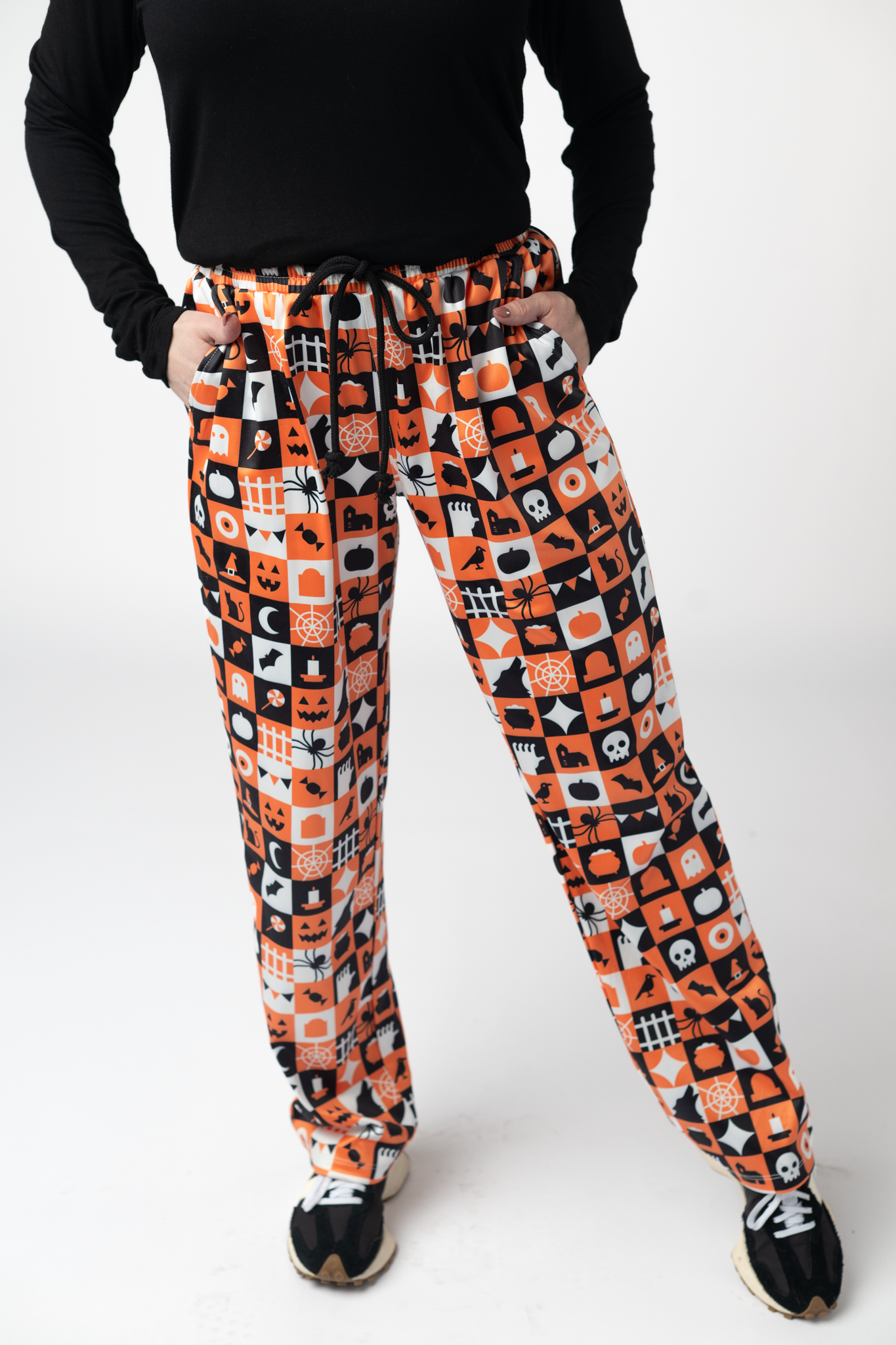 IN STOCK Lounge Pants - Trick-Or-Treat Checkered-bottoms-Dear Me Southern Boutique, located in DeRidder, Louisiana