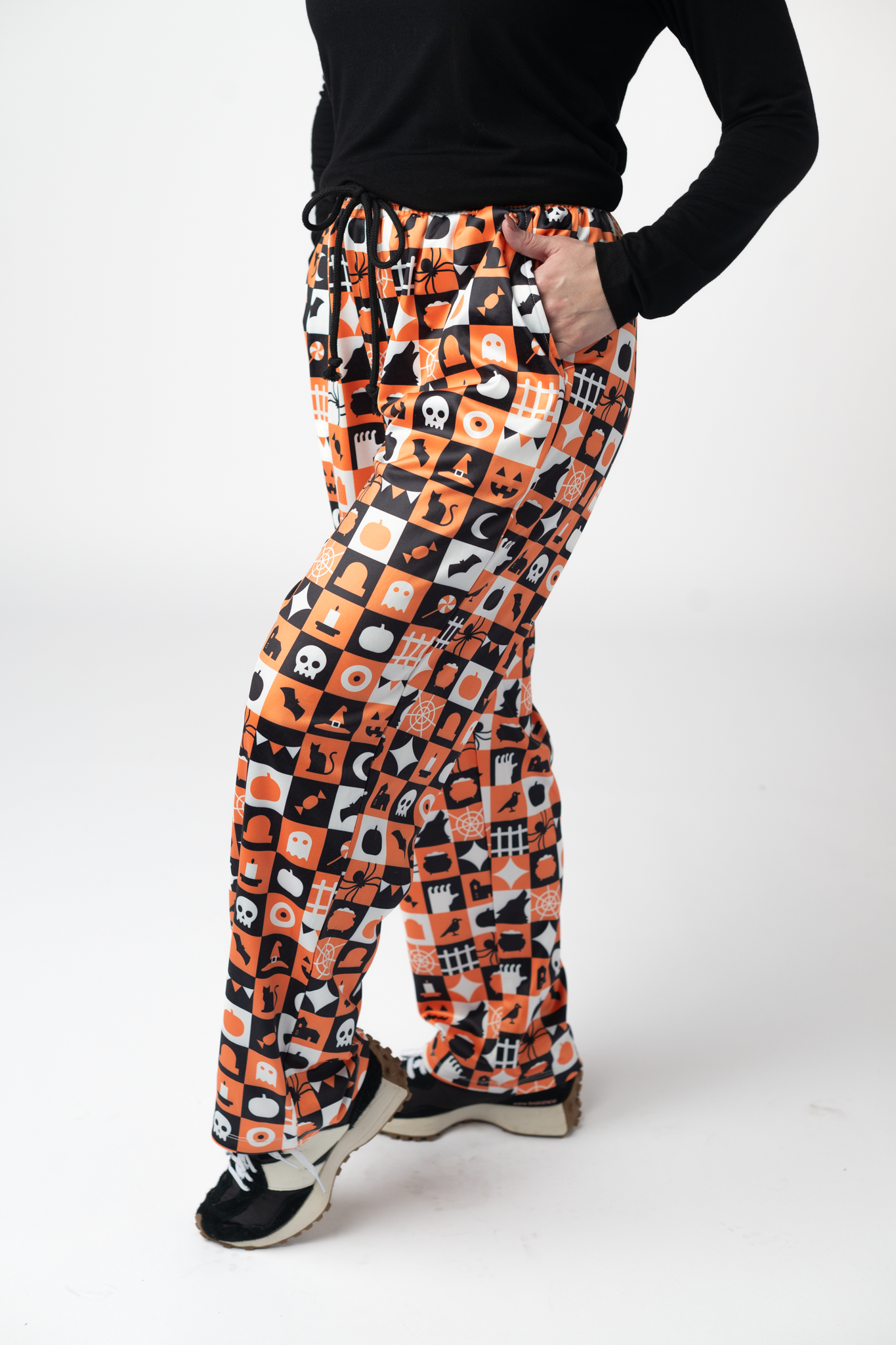 IN STOCK Lounge Pants - Trick-Or-Treat Checkered-bottoms-Dear Me Southern Boutique, located in DeRidder, Louisiana