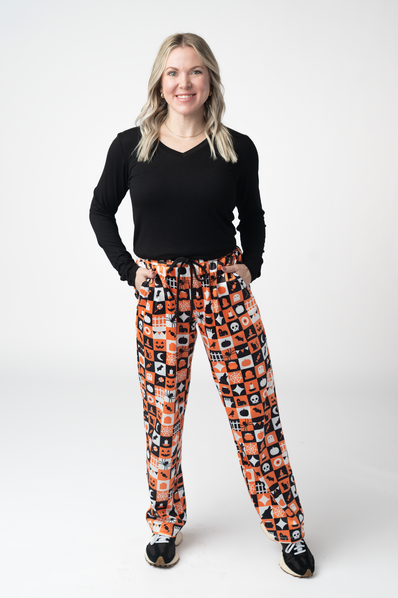 IN STOCK Lounge Pants - Trick-Or-Treat Checkered-bottoms-Dear Me Southern Boutique, located in DeRidder, Louisiana