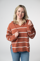 IN STOCK Maddie Striped Hoodie - Pumpkin Spice-sweater-Dear Me Southern Boutique, located in DeRidder, Louisiana