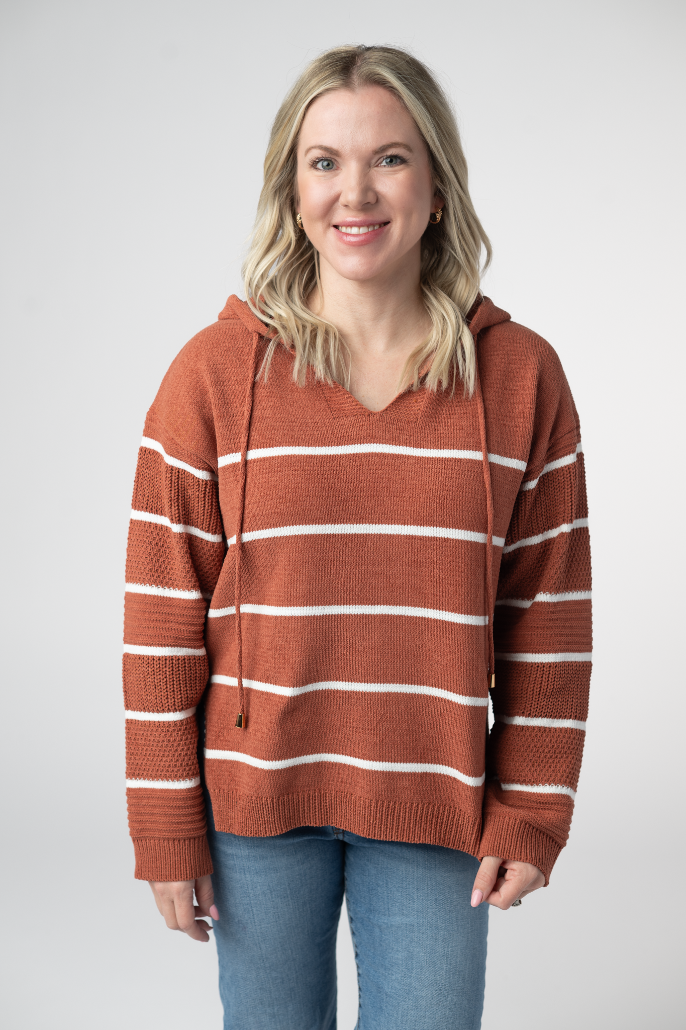 IN STOCK Maddie Striped Hoodie - Pumpkin Spice-sweater-Dear Me Southern Boutique, located in DeRidder, Louisiana