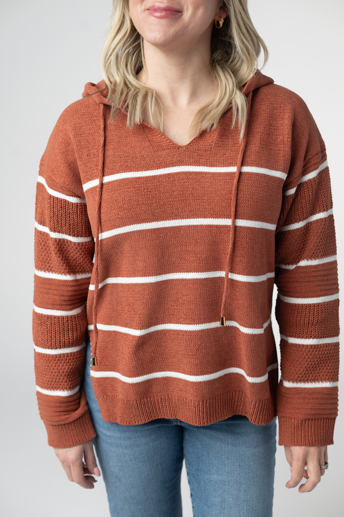 IN STOCK Maddie Striped Hoodie - Pumpkin Spice-sweater-Dear Me Southern Boutique, located in DeRidder, Louisiana