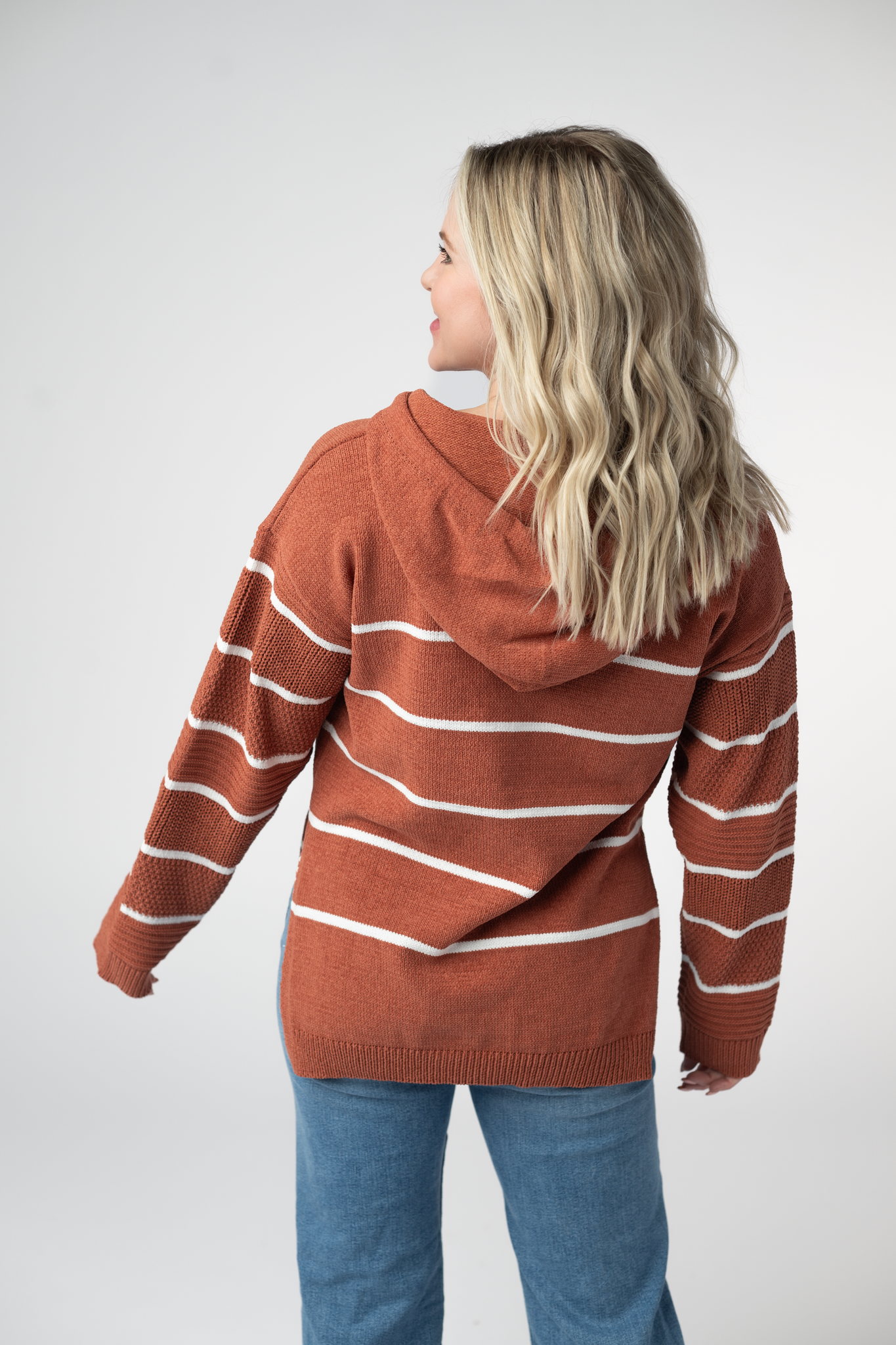 IN STOCK Maddie Striped Hoodie - Pumpkin Spice-sweater-Dear Me Southern Boutique, located in DeRidder, Louisiana