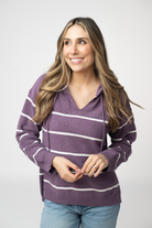 IN STOCK Maddie Striped Hoodie - Purple-sweater-Dear Me Southern Boutique, located in DeRidder, Louisiana