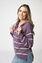 IN STOCK Maddie Striped Hoodie - Purple-sweater-Dear Me Southern Boutique, located in DeRidder, Louisiana