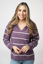 IN STOCK Maddie Striped Hoodie - Purple-sweater-Dear Me Southern Boutique, located in DeRidder, Louisiana