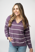 IN STOCK Maddie Striped Hoodie - Purple-sweater-Dear Me Southern Boutique, located in DeRidder, Louisiana