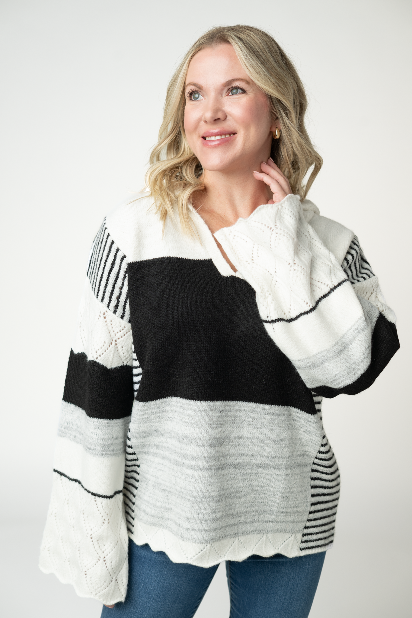 IN STOCK Monochrome Colorblock Hoodie-sweater-Dear Me Southern Boutique, located in DeRidder, Louisiana