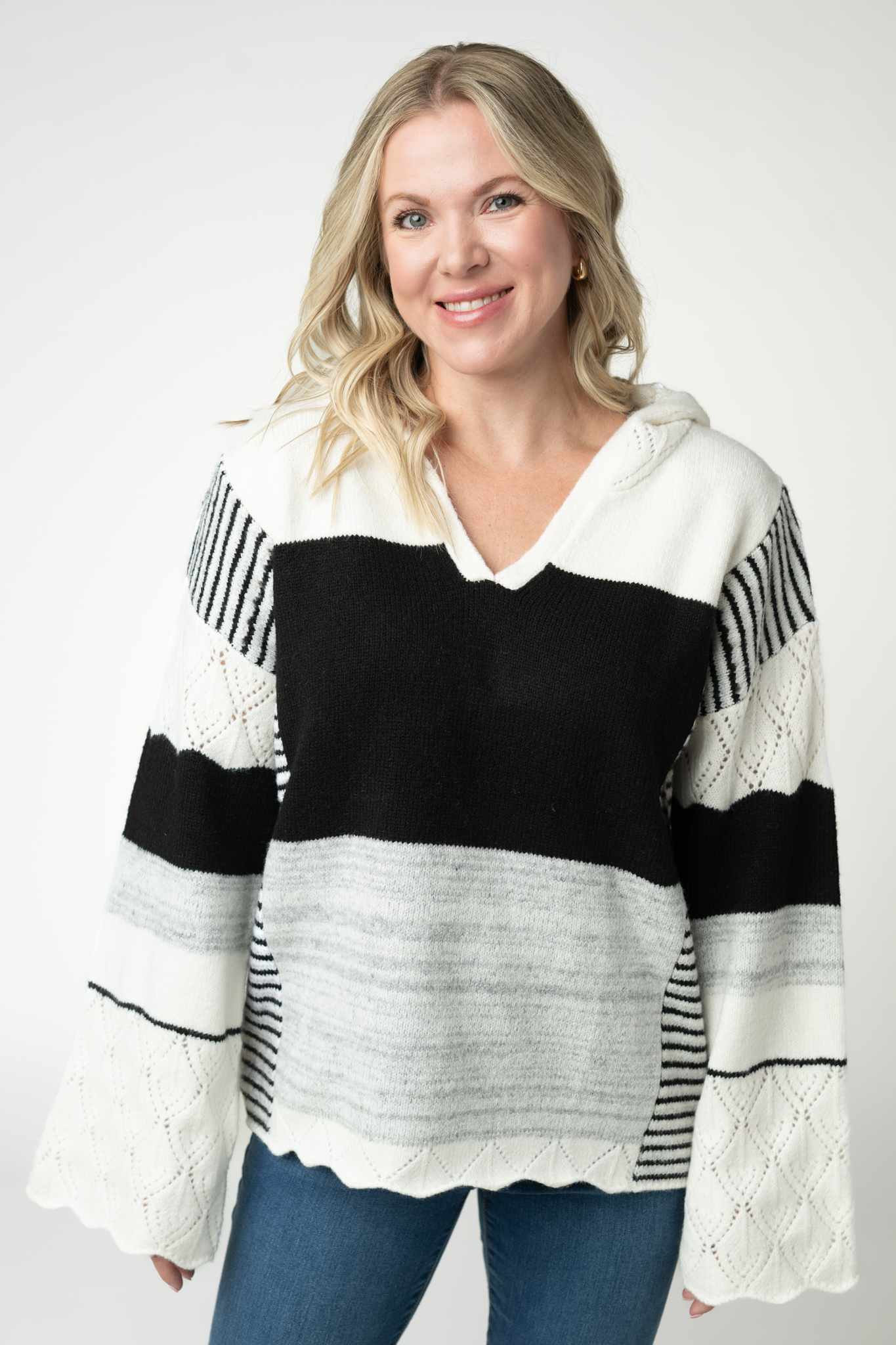 IN STOCK Monochrome Colorblock Hoodie-sweater-Dear Me Southern Boutique, located in DeRidder, Louisiana