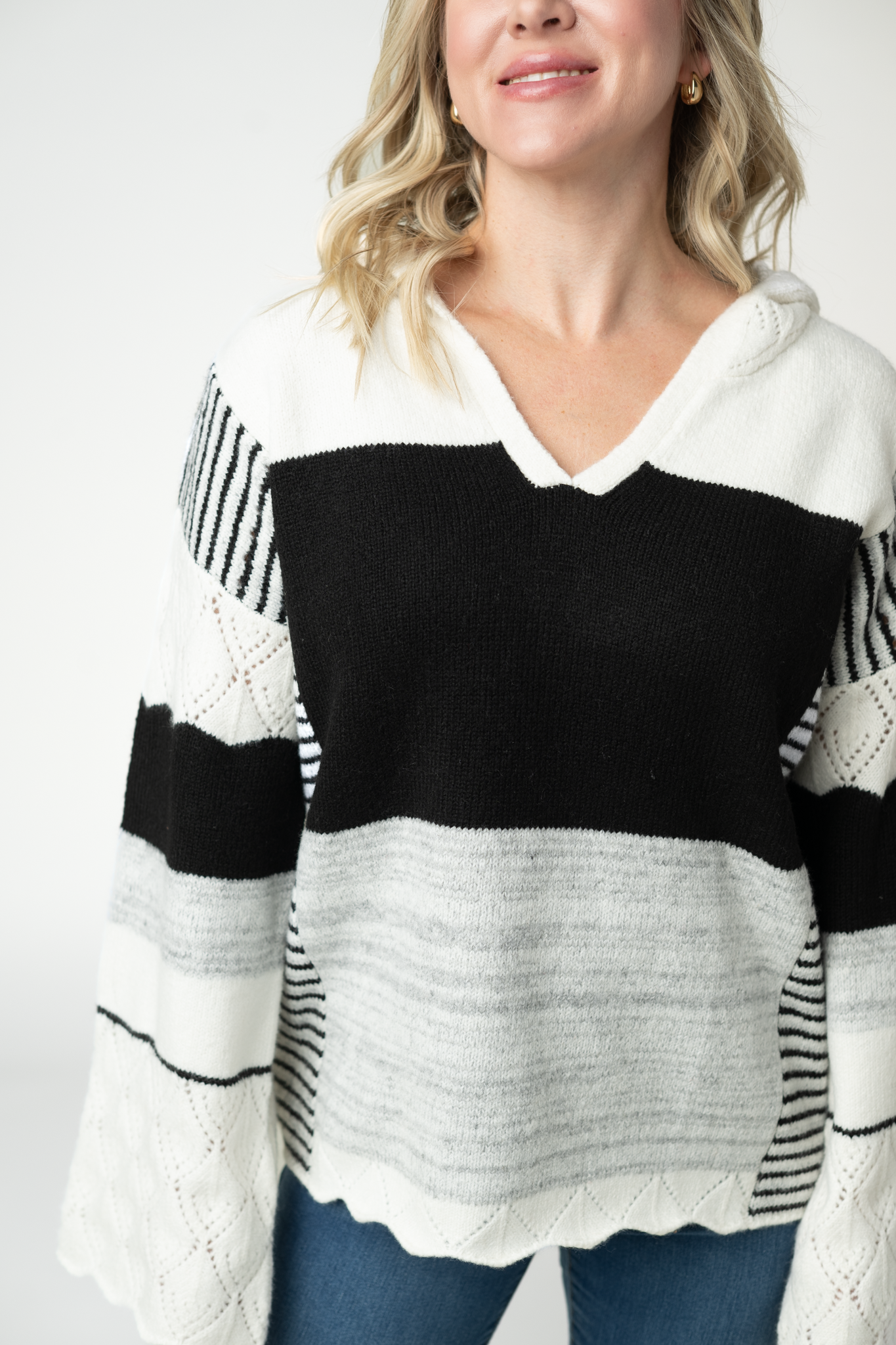 IN STOCK Monochrome Colorblock Hoodie-sweater-Dear Me Southern Boutique, located in DeRidder, Louisiana