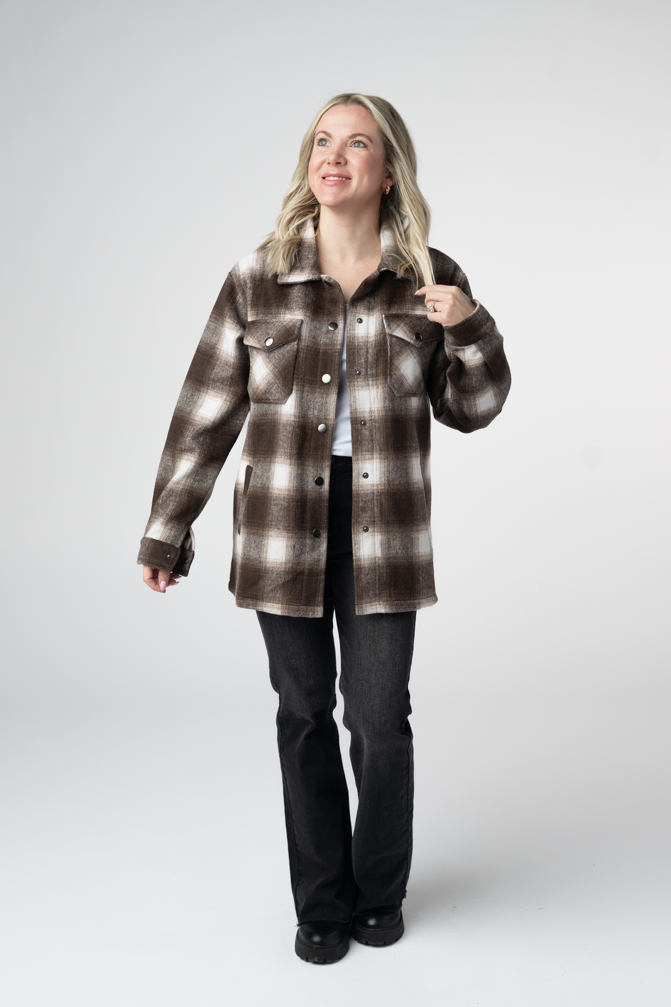 IN STOCK Norah Shacket - Brown Plaid-shacket-Dear Me Southern Boutique, located in DeRidder, Louisiana